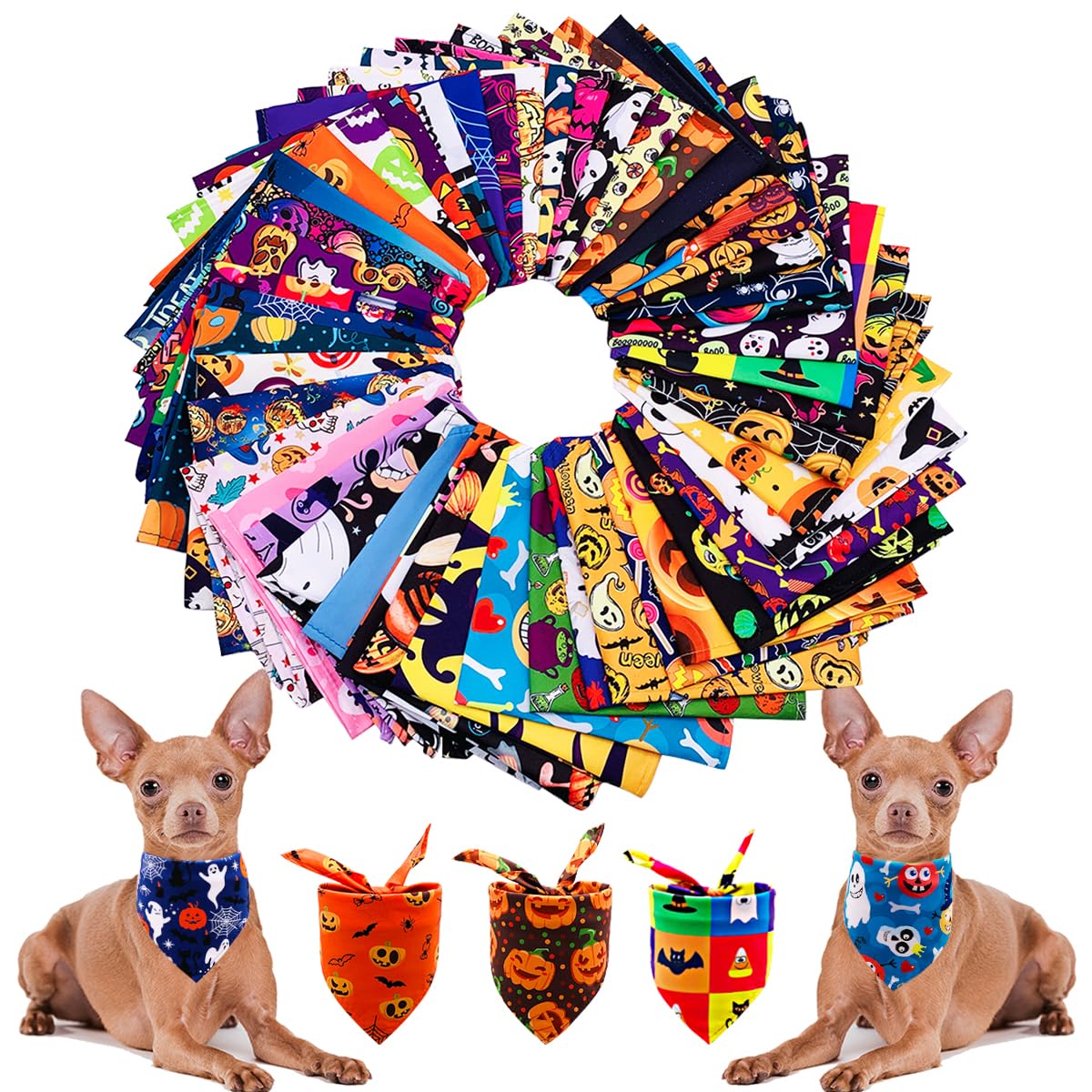 PET SHOW 50 Pack Paw Print Dog Bandanas Bulk for Medium Dogs