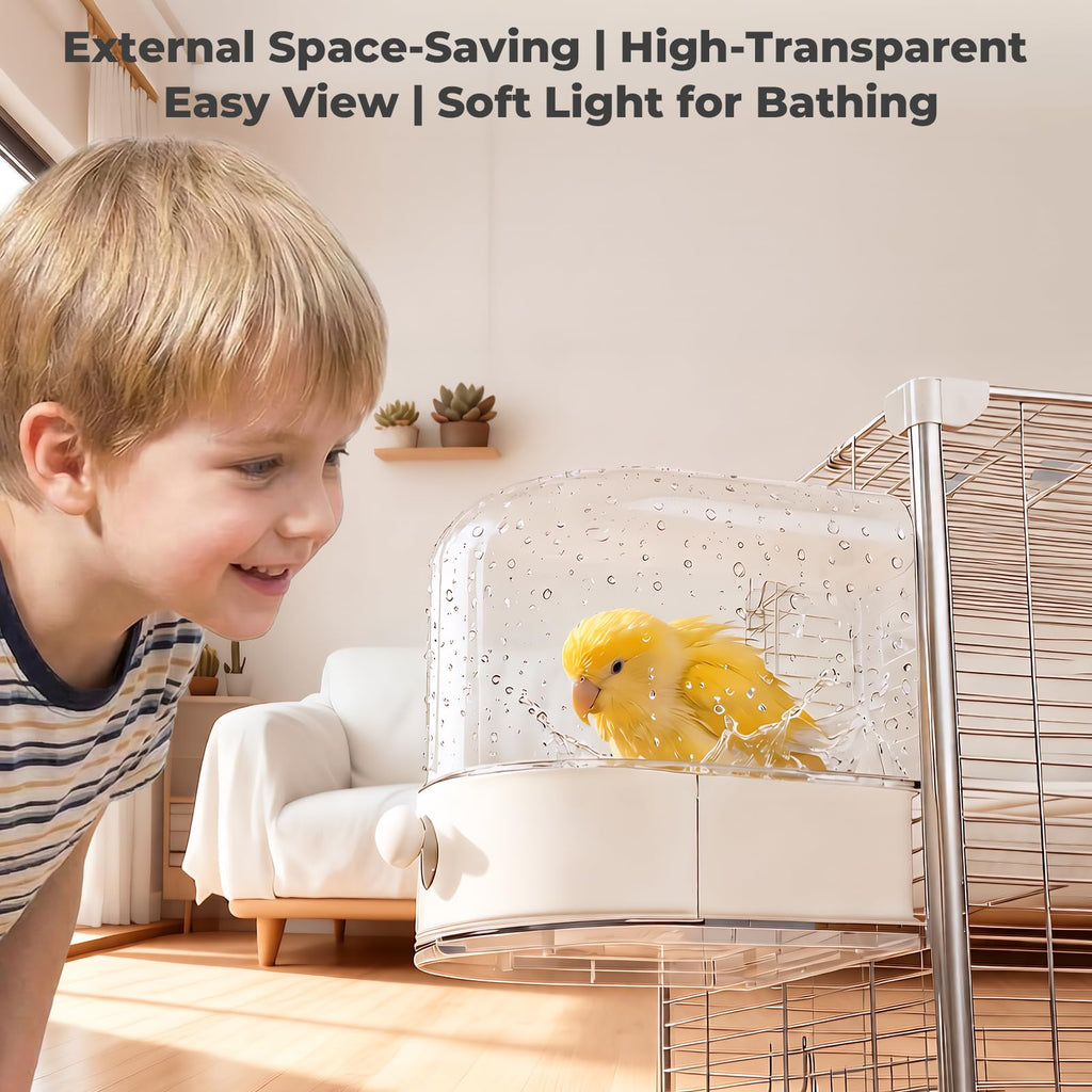 mini&moe Bird Bath for Cage, 4 in 1 Multifunction Birds House/Bath/Litter Box/Feeder Room, Bird Cage Accessories for Pet Birds Conure Budgies Cockatiels Lovebird,Finches, Parakeets, Mannikin, White