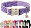 Cute Corduroy Dog Collar - Lavender Adjustable Dog Collars for X-Large Dogs 80+lbs, Fade-Proof with Secure Snap & Little Charm, Christmas Birthday Gift, XL