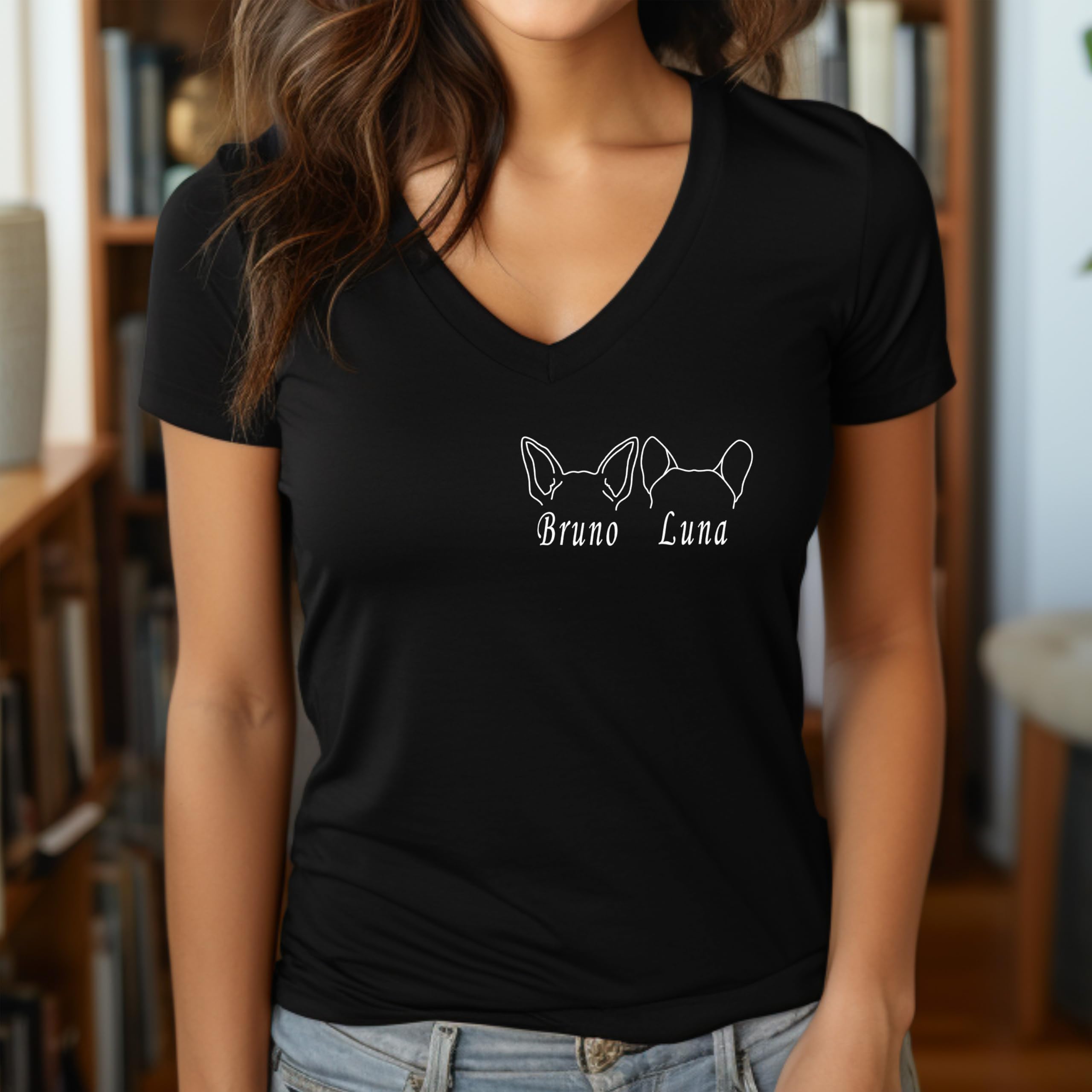 Custom Dog Mom Tank Top with Personalized DogEars & Name, Cute Pet Design Dad Sweatshirt or Hoodie for Women, Unique Pet Lover Gift Shirt, DogOwner Graphic Tee (E)