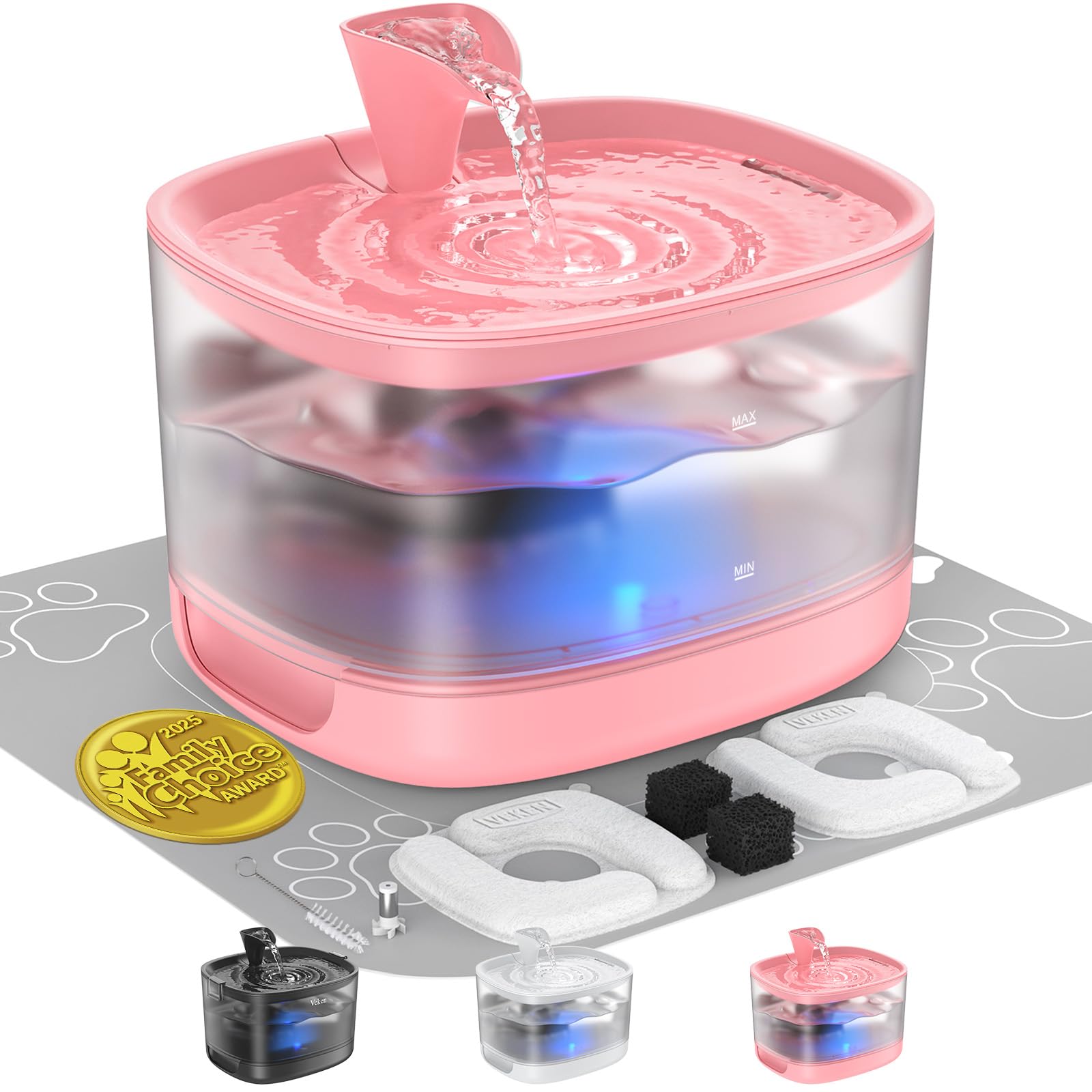 Veken 85oz/2.5L Cat Water Fountain with Detachable Tank for Cat, Dog, Red