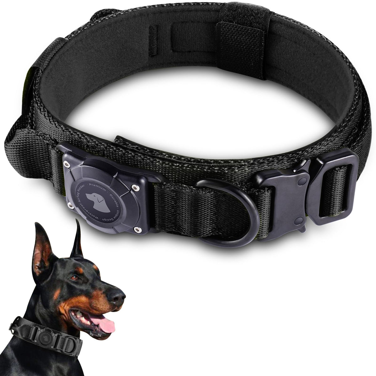 2026 Upgrade Waterproof Tactical AirTag Dog Collar, Built in AirTag Holder
