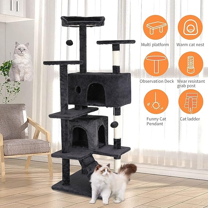 Bigacc 54in Cat Tree Tower, Multi-Level Cat Furniture Activity Center with Cat Scratching Posts Stand House for Indoor Cats, Cat Condo with Cat Furniture Activity Center for Cats Kitten, Dark Gray