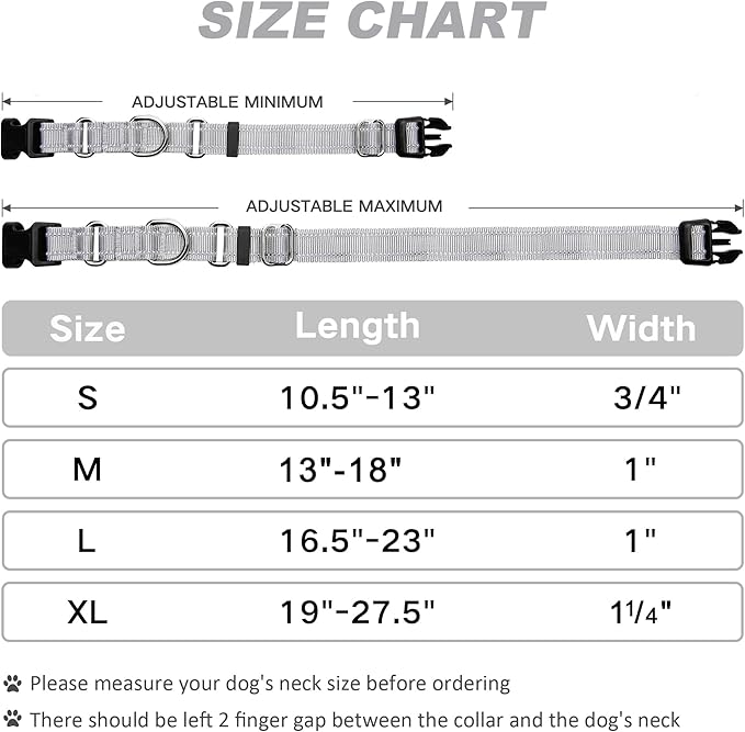 JOYEEIIOO Martingale Dog Collar, Adjustable Nylon Reflective Collar with Quick Release Buckle, No Pull Dog Training Collars for Small Medium Large Dogs (Grey S)