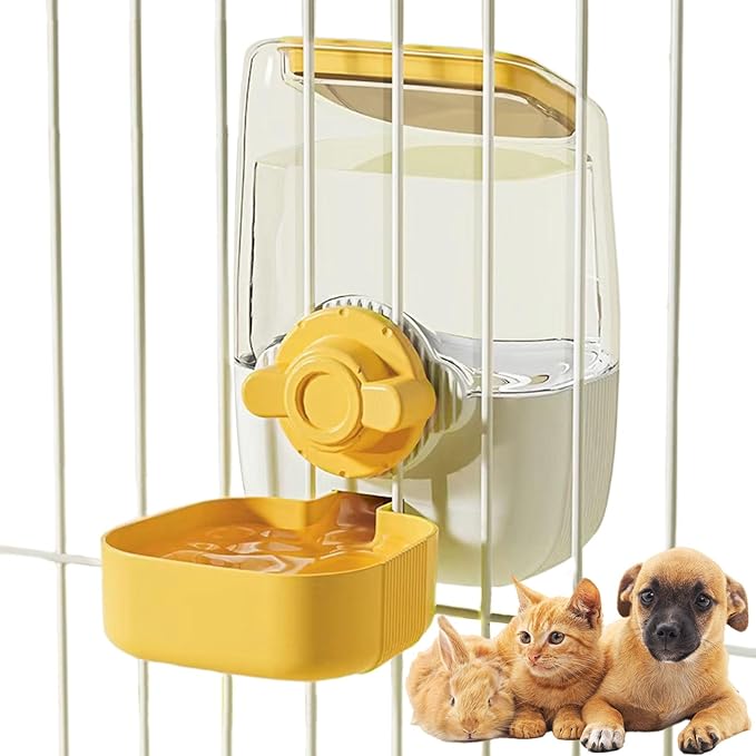 RMNHPTK 35oz Rabbit Water Bottle, Pet Hanging Automatic Water Dispenser for Small Animal Ferret Guinea Pig Chinchilla Dog Cat (Cage Grid Spacing 1.2''-2.1'') (Yellow)