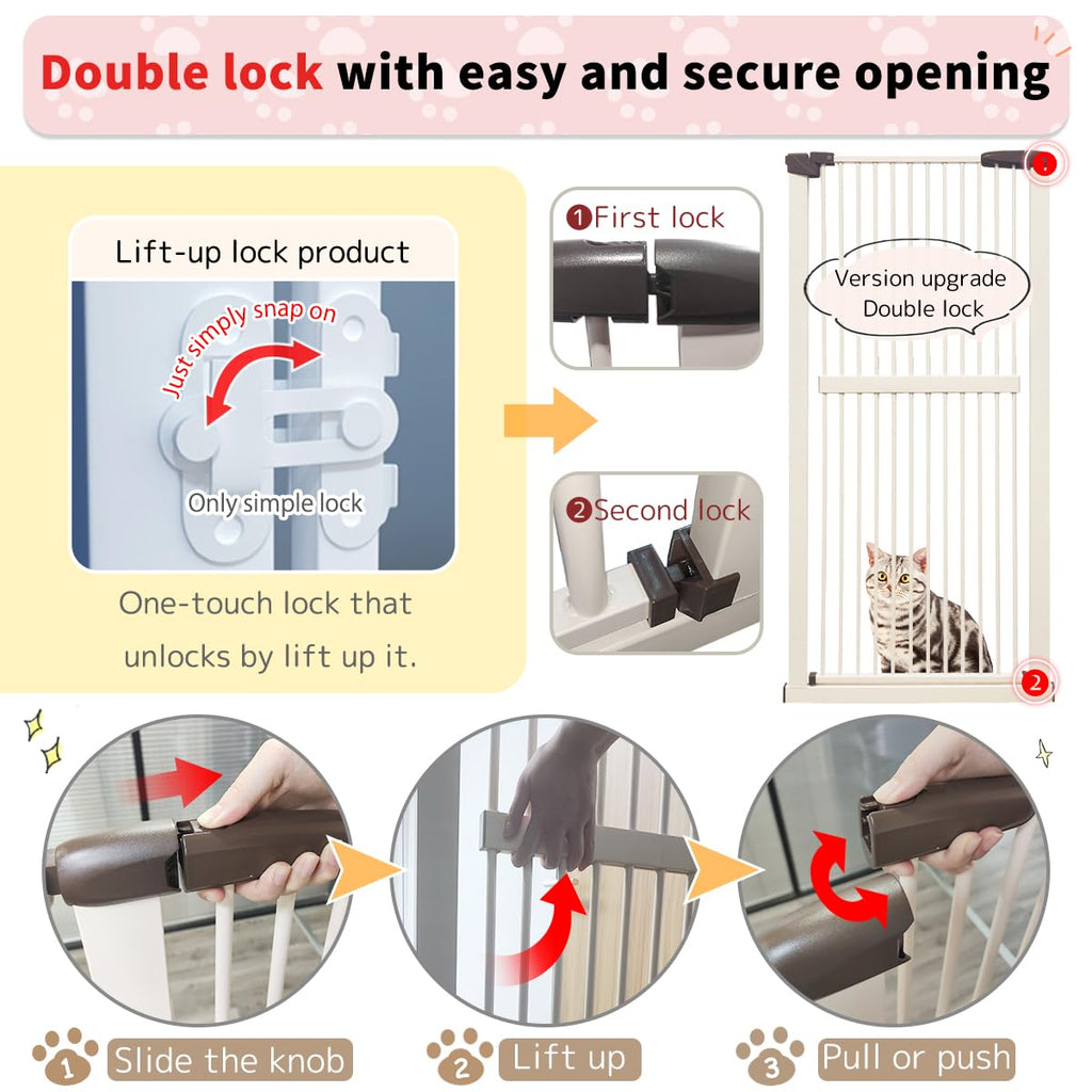 Lumizone 61.02" Extra Tall Pet Gate for Cat Dog 30.12"-59.24" Wide Cream