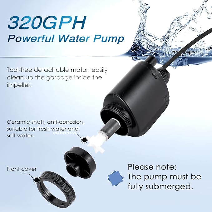 AQQA 6-in-1 Electric Aquarium Gravel Cleaner, 320GPH 20W Fish Tank Vacuum