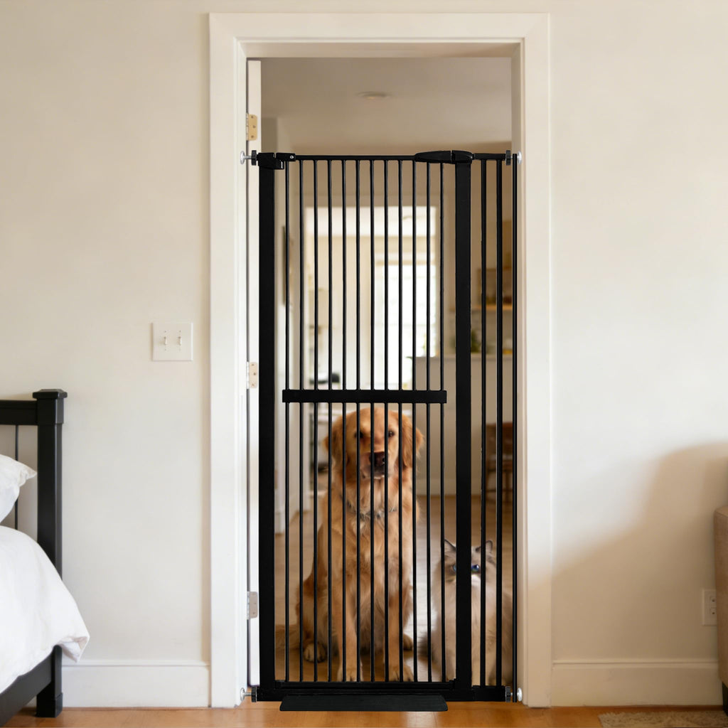 Lumizone 61.02" Extra Tall Pet Gate for Cat Dog 30.12"-38.38" Wide Black