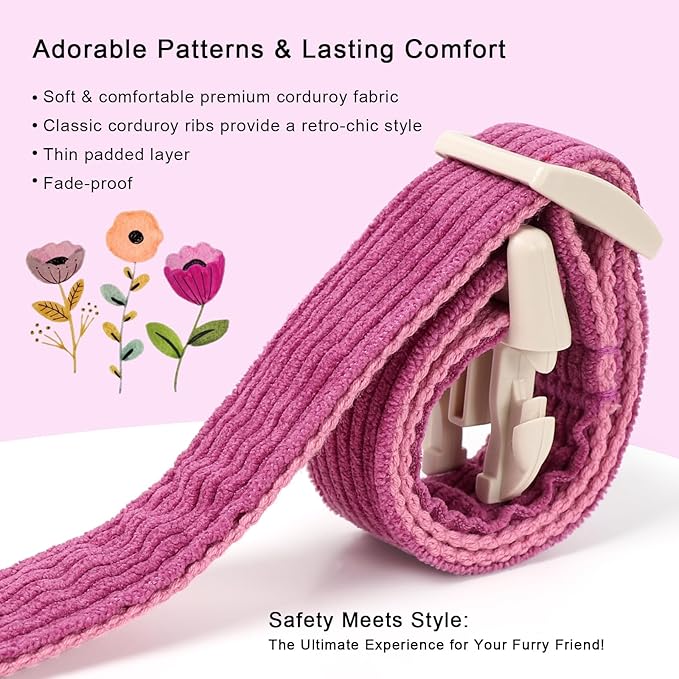 Babole Pet Cute Corduroy Dog Collar - Fuchsia Adjustable Dog Collars for X-Large Dogs 80+lbs, Fade-Proof with Secure Snap & Little Charm, Christmas Birthday Gift, XL