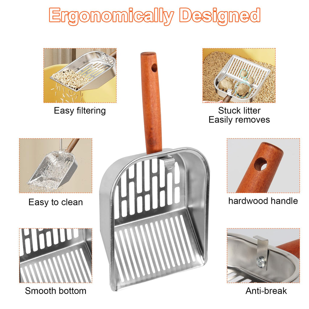 NomadSphere Stainless Steel Cat Litter Scoop with Holder, Fast Sifting