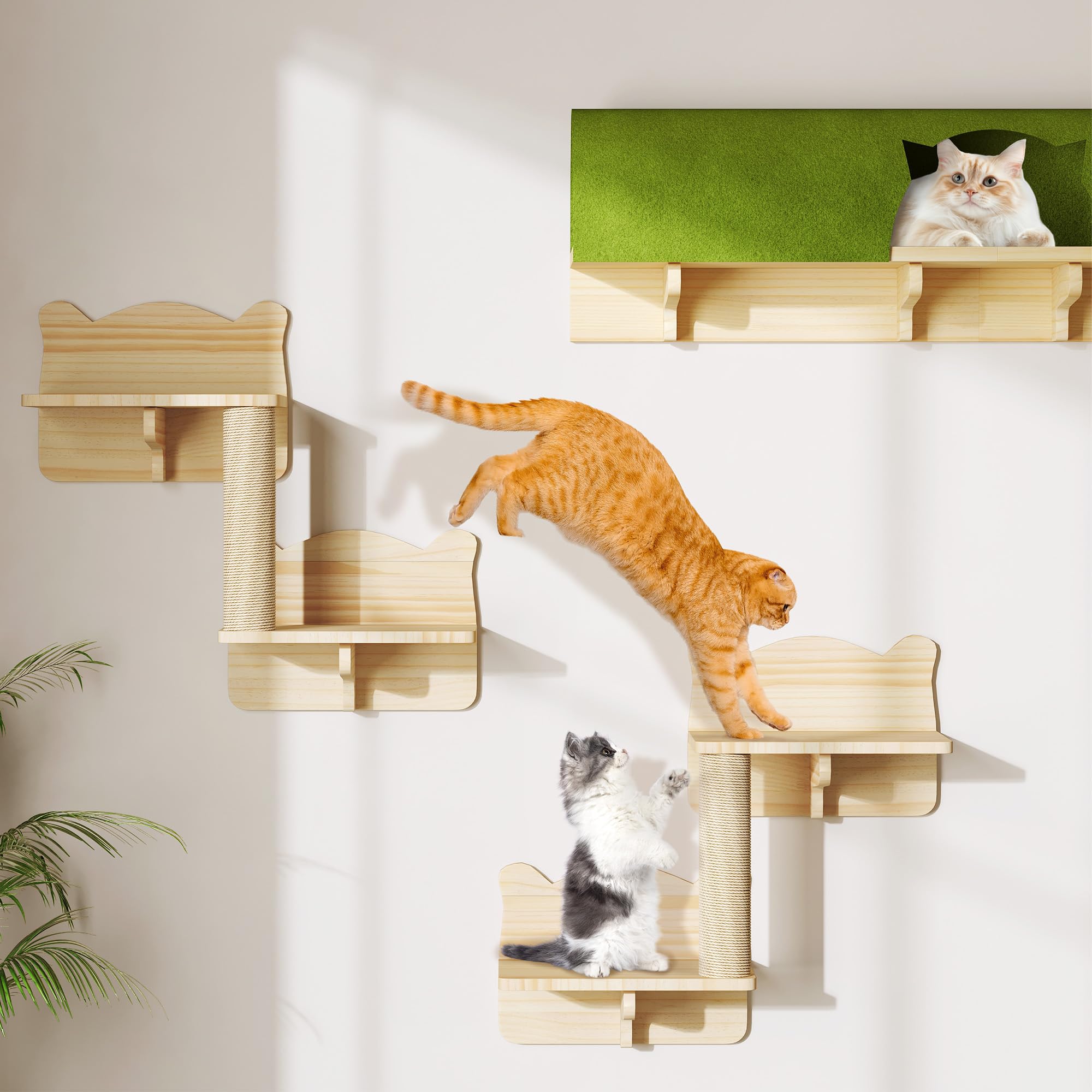 Homiflex Cat Wall Shelves Set, 7-in-1 Cat Wall Furniture with Tunnel