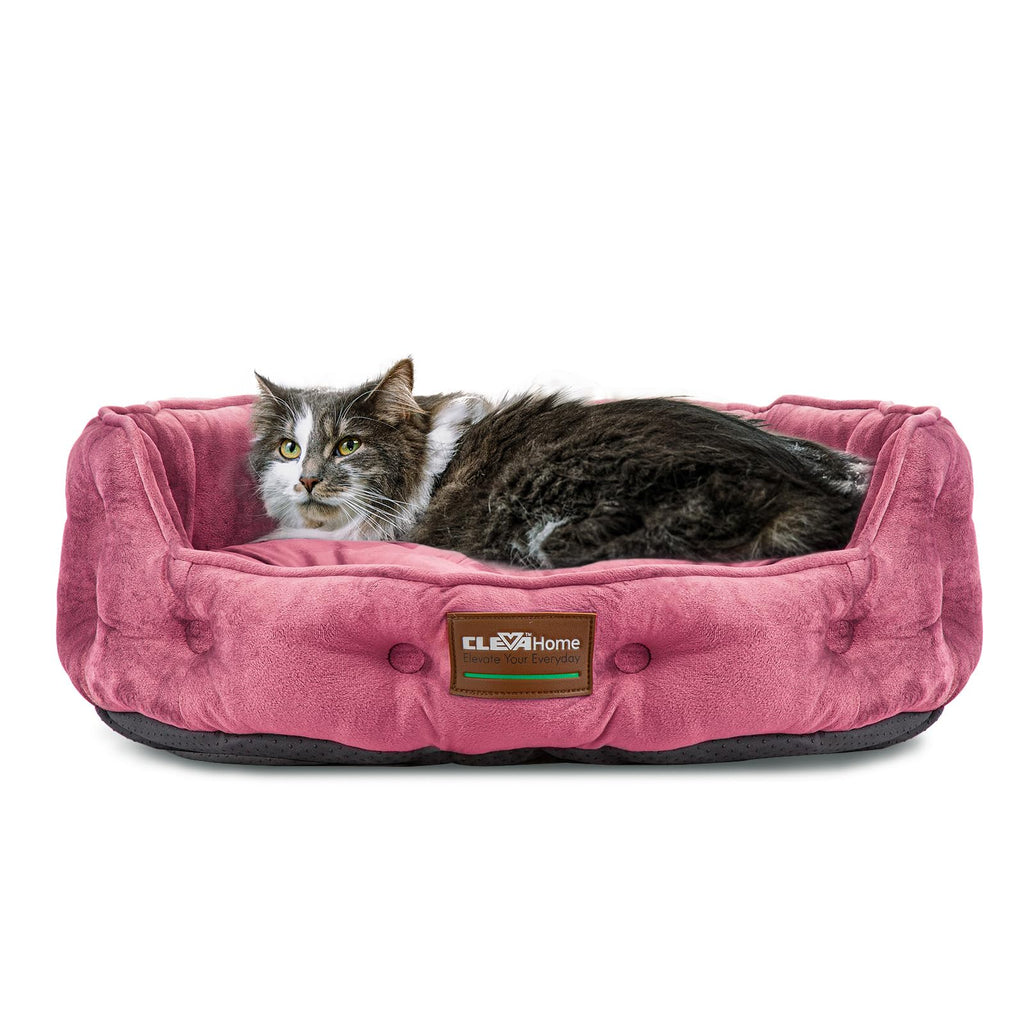ClevaHome Cat Dog Bed for Small Pets up to 15lbs - Round Cat Beds for Indoor Cats, Machine Washable Comfortable Pet Bed for Puppy and Kitten with Non-Slip Bottom (Plum Pink)