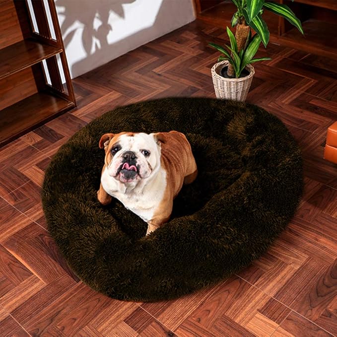 Plush Calming Donut Dog Bed for Small to Medium Dogs, 28 Inch Round Pet Bed