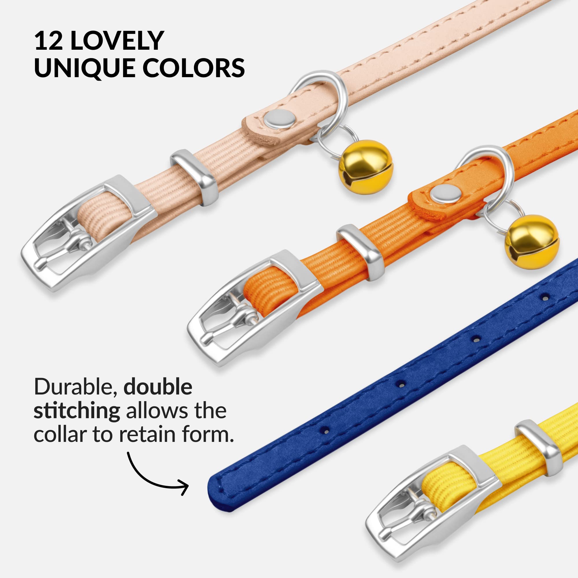 Soft Leather Cat Collar with Safety Elastic Strap - Navy Blue