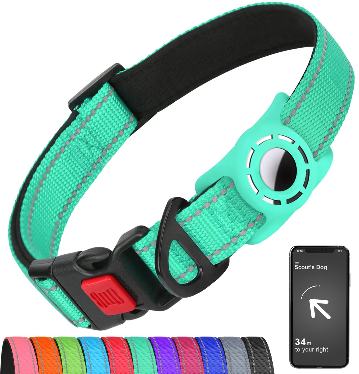 Erbine Reflective Dog Collar for Large Dogs with Silicone Tag Holder