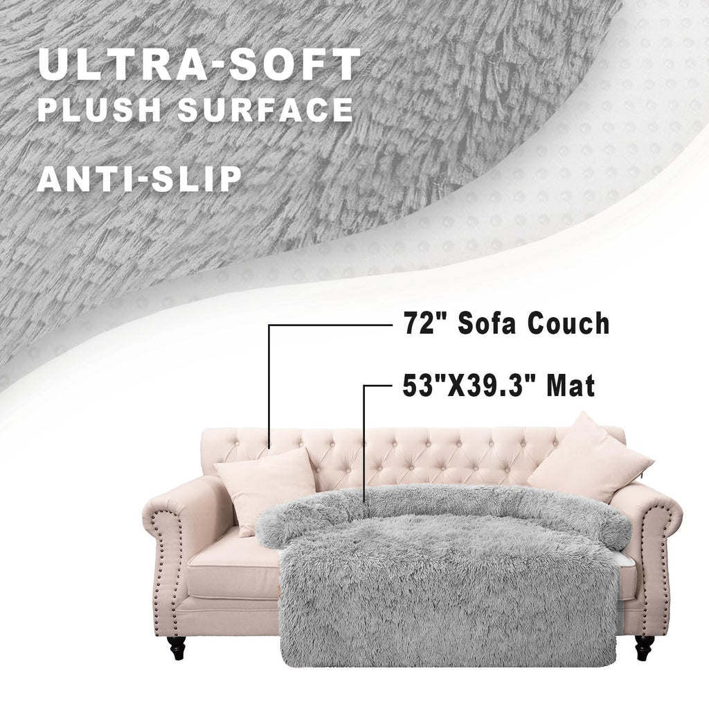 Tinaco Calming Dogs/Cats Bed Mats, Dog Pad Washable Removable Couch Cover, Plush Long Fur Mat for Pets, Waterproof Lining, Perfect for Small, Medium and Large Dogs and Cats (Light Gray, 53"x39")
