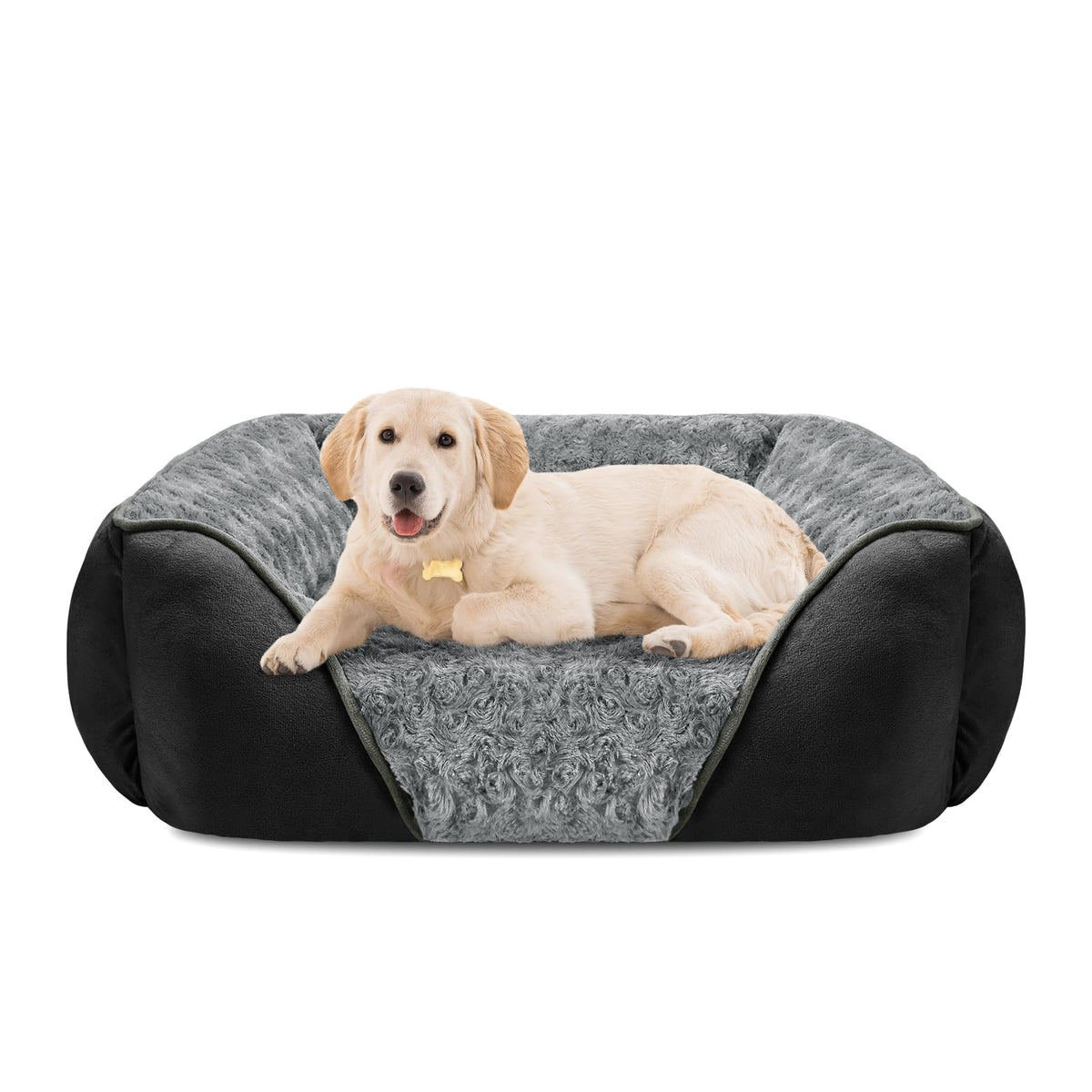 INVENHO Large Rectangle Orthopedic Dog Bed for Medium Small Dogs, Washable Soft Calming Puppy Sleeping Cuddler With Anti-Slip Bottom L(30"x24"x9")