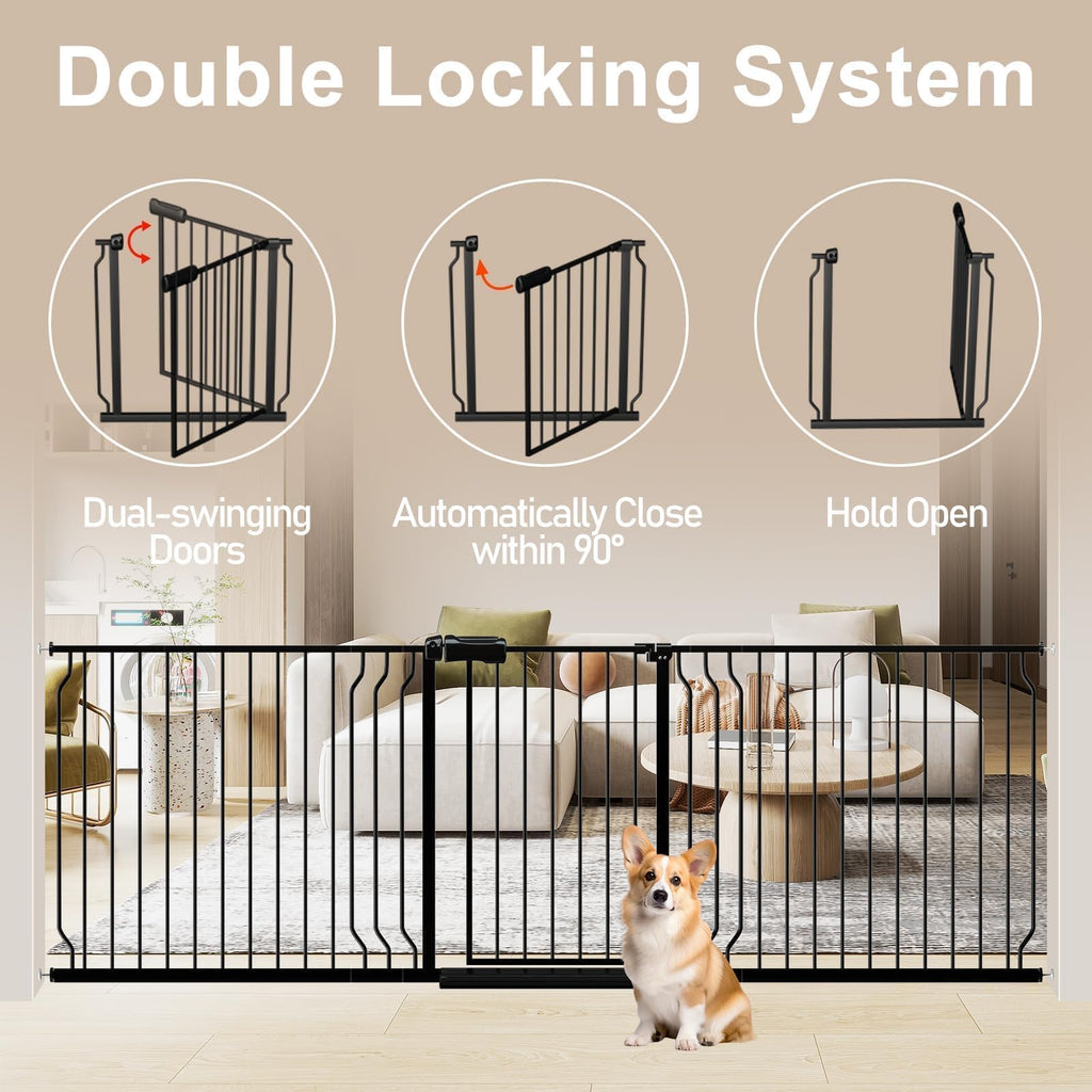WAOWAO 71.65-85.03" Extra Wide Baby Gate Pressure Mounted 30" Tall Black