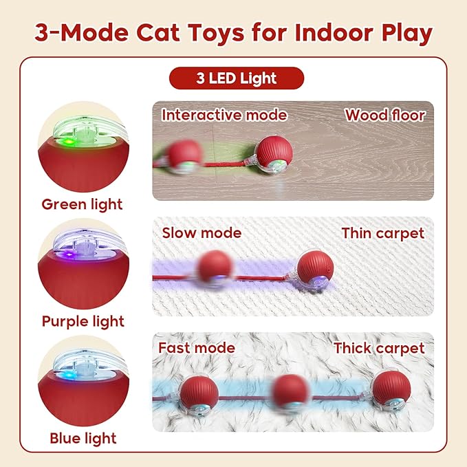Utroni Interactive Dog & Cat Electric Active Toys, Smart Rolling Ball for Dogs & Cats, 360° Smart Automatic Rolling Pet Ball, Fast Moving Toy for Bored Indoor Kitty, Rechargeable(Red)