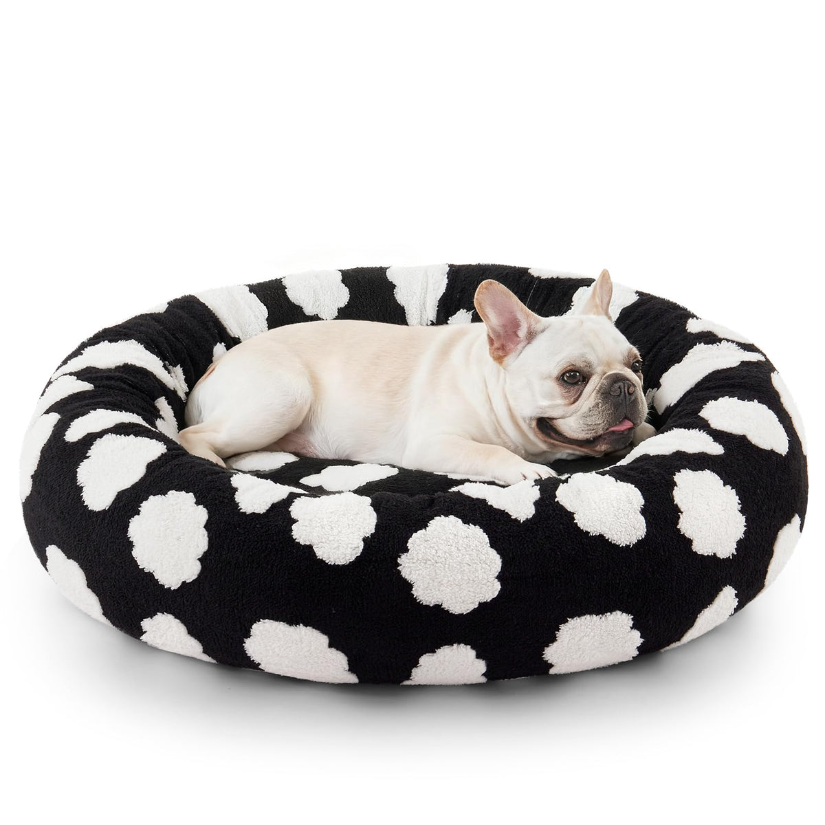 JOEJOY Jacquard Donut Round Small Dog Beds,Blue 23x23x7in, Removable Washable Cover, Cute Pattern, Ultra Soft Fluffy Calming Pet Bed with Thick Supportive Bolster
