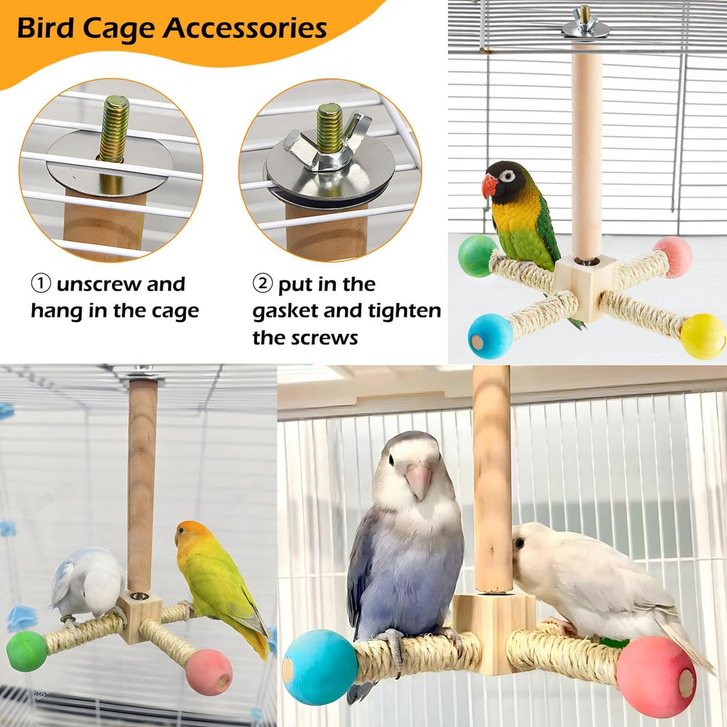Jevnd Bird Perch Toy, Kiln-Dried Wood Interactive 360° Spinning Cage Toy(S)