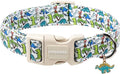 DOGWONG Dinosaur Dog Collar-Cute Green Dinosaur Dog Collar for Small Dogs, Adjustable Comfortable Cotton Boy Dog Collars for Small Medium Large Dogs,XL