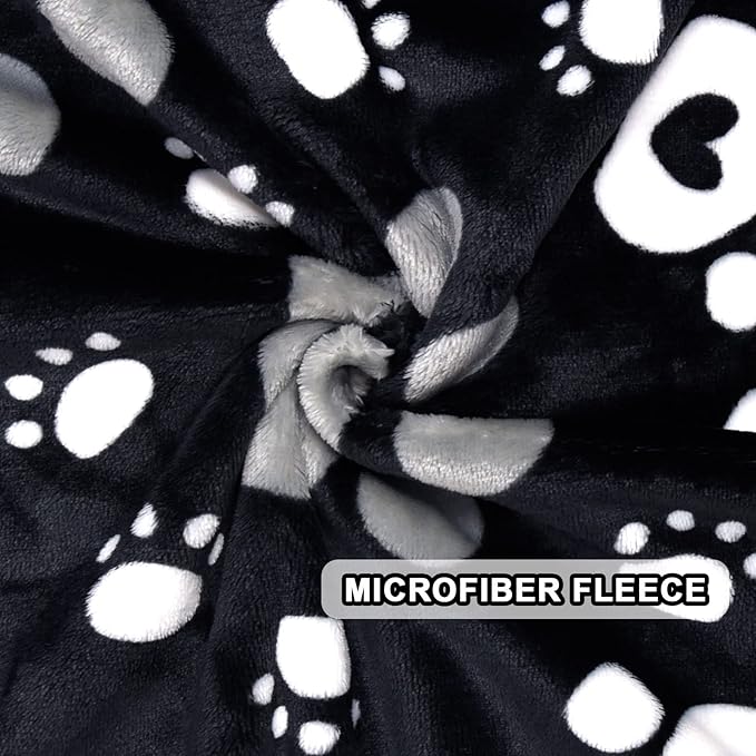 Dog Blanket, Soft Fleece Dog Blankets for Large Dogs, Fluffy Flannel Pet Cat Puppy Blanket Mat Cover for Bed Couch, Cute Paw Print Throw Blanket for Dogs, Black 60"X50"
