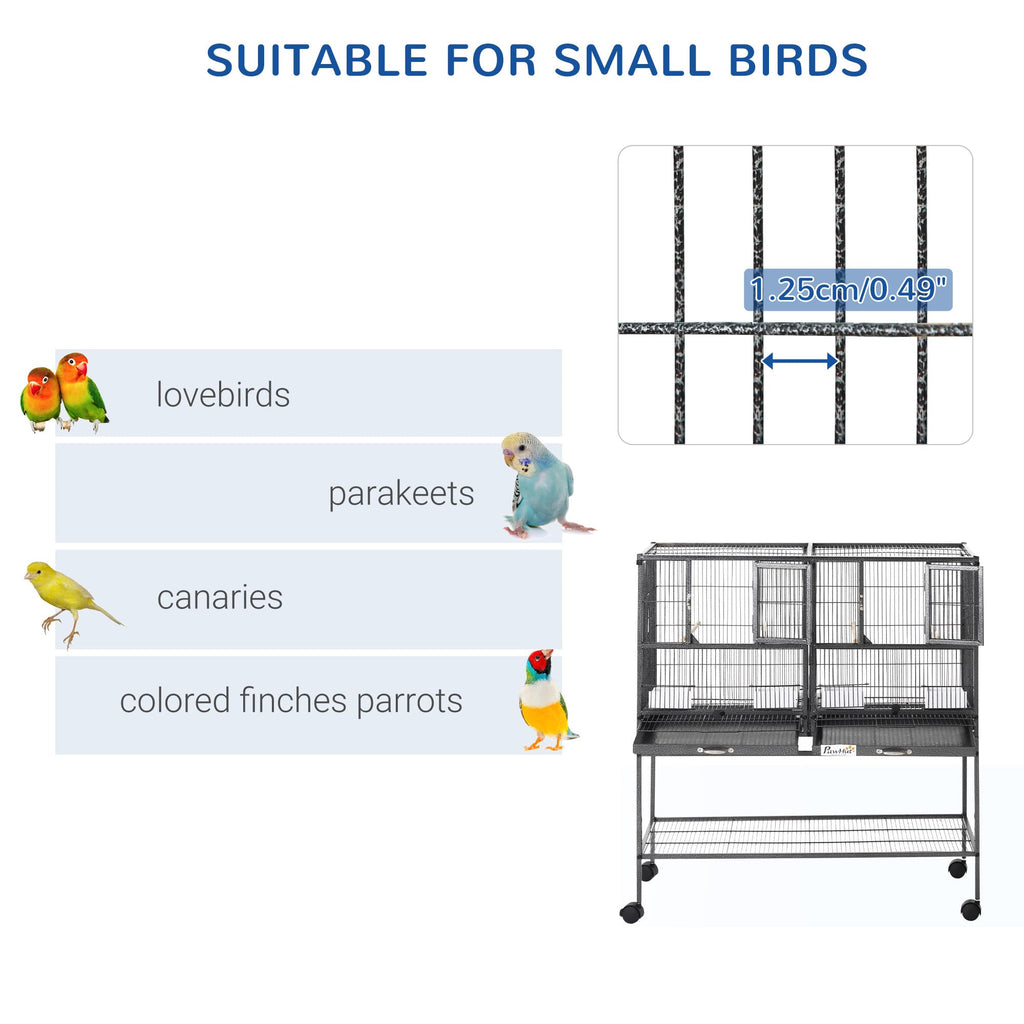 PawHut Divided Breeder Bird Cage with Rolling Stand Removable Metal Tray