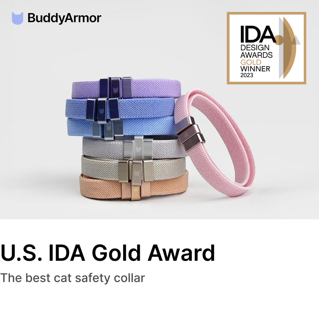 BuddyArmor Safety Cat Collar - U.S. IDA Gold Awarding Design, Elastic Quick Release, Non Breakaway - Lightweight for Kitten, Neck Fit 7.8'-15.7' for All Small Large Cat,M(Linen)