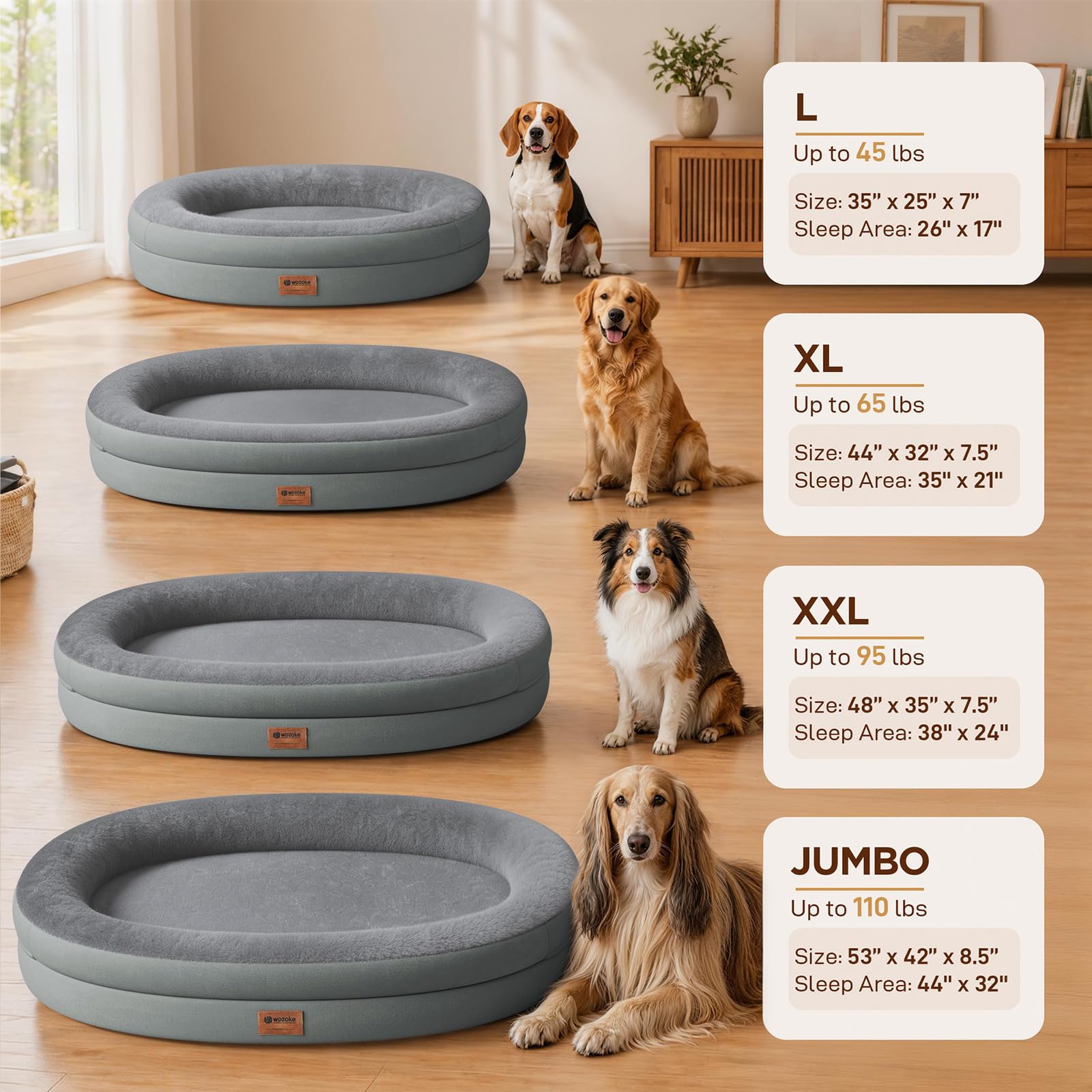 WOZOKE Waterproof Orthopedic Dog Bed for Medium Dogs, Grey