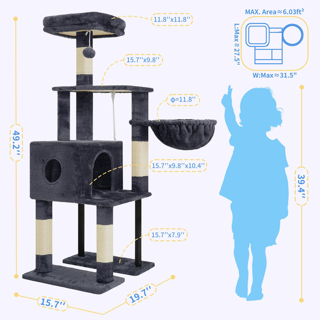 Heybly Cat Tree with Toy, 49.2 inch Cat Tower for Indoor Cats HCT200SG