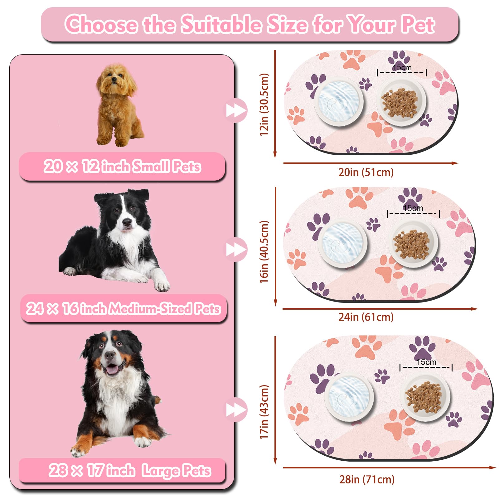 METEOROCK Large Pet Feeding Mat – 28''x17'' Absorbent Dog Mat for Food and Water, Easy Clean Cat Dog Water Bowl Mat, Non-Slip Pet Water Mat Protect Floor, Fit with Automatic Feeders and Double-Bowl