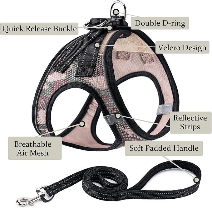 Dog Harness with Leash Set, No Pull Adjustable Reflective Step-in Puppy Pet Vest Harnesses for Small Medium Large Dogs and Cats,Camo Set L