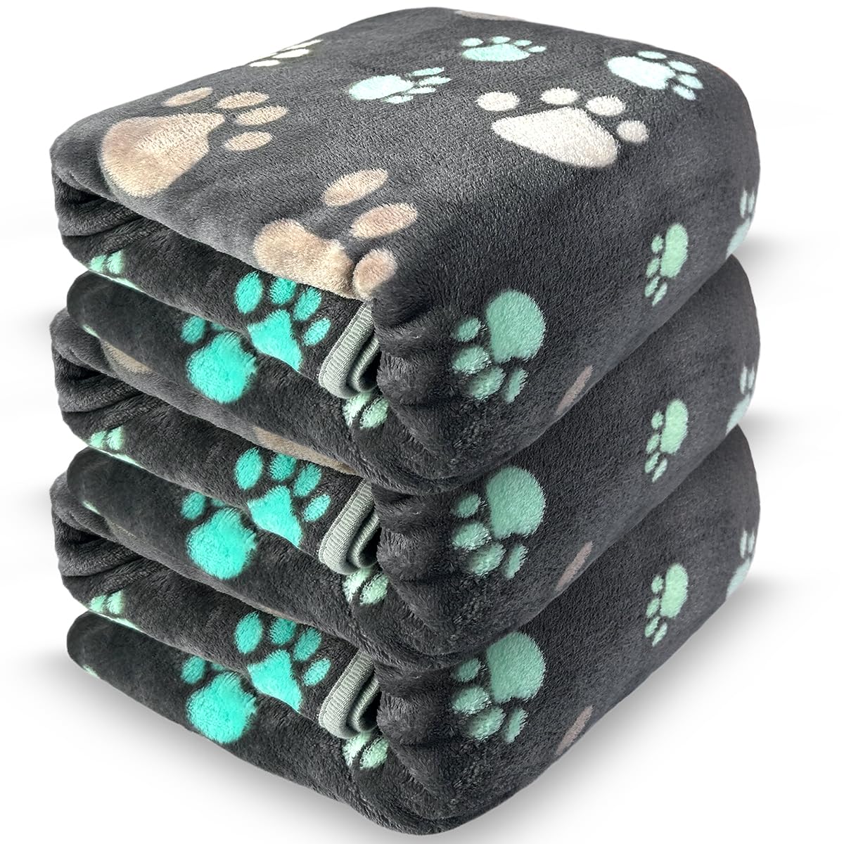 Dog Blankets for Large Dogs, 3 Pcs Dog Blanket Washable, Soft Fluffy Flannel Pet Blanket Mat Cover for Bed Couch, Cute Print Puppy Blanket 60" x 50"
