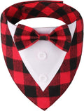 ADOGGYGO Christmas Dog Tuxedo Bandana, Red Plaid Xmas Pet Bowtie Collar, Adjustable Christmas Costumes for Large Dogs (L)