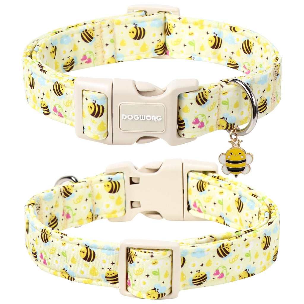 DOGWONG Spring Summer Dog Collar- Bee Flower Dog Collar, Adjustable Soft Girl Boy Dog Collar for Small Medium Dogs, M