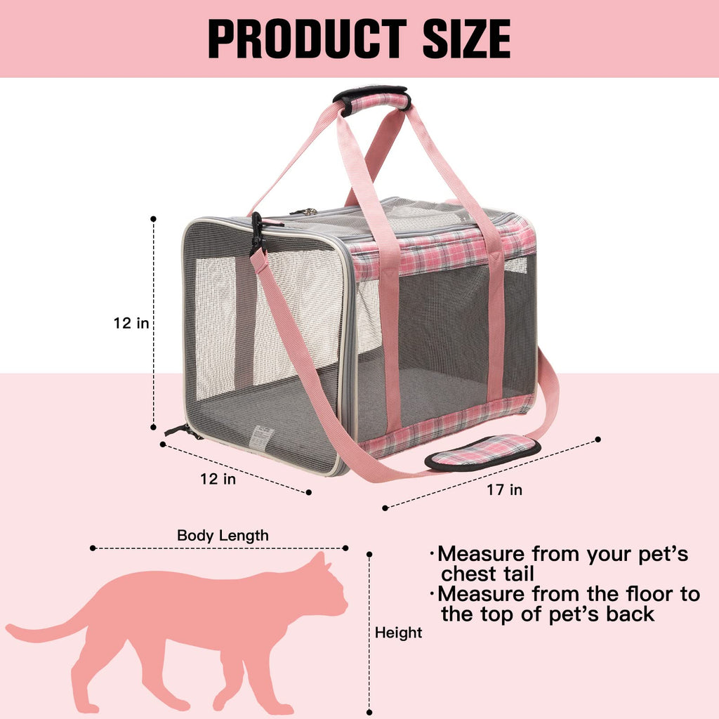 EXPAWLORER Large Cat Carrier Dog Carriers Soft for Small Medium Cats Puppies Up to 20lbs, Airline Approved Pet Carrier Soft-Sided Collapsible Pet Travel Carrier Fit 2 Kitties (Pink)