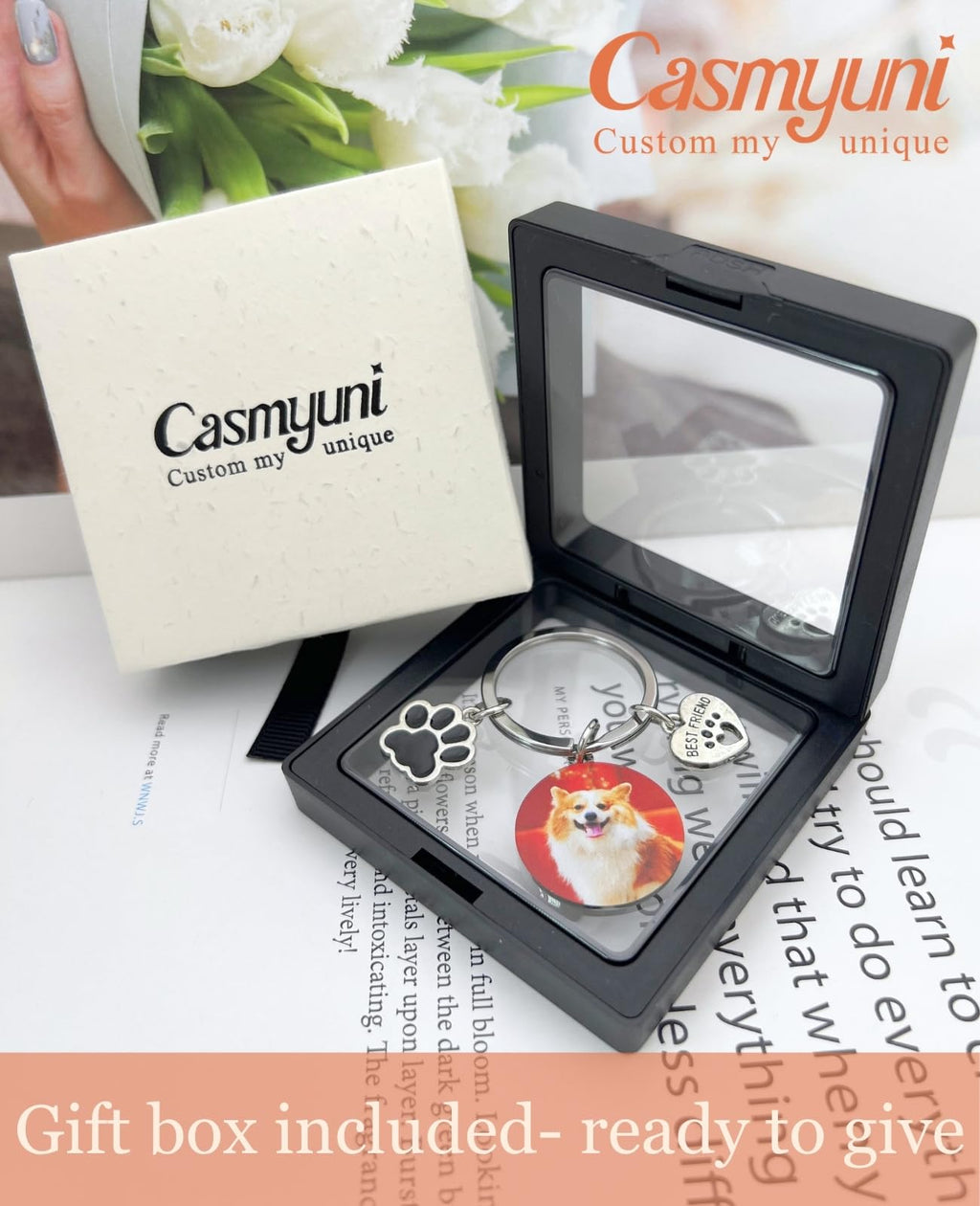 Casmyuni Custom Pet Keychain with Picture Personalized Dog Photo Gifts