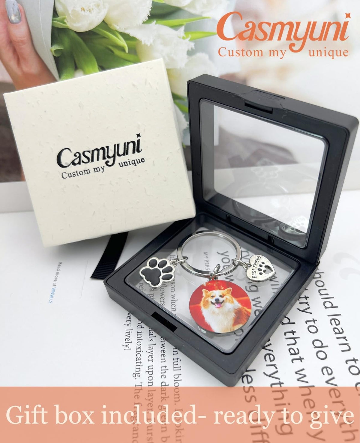 Casmyuni Custom Pet Keychain with Picture Personalized Dog Photo Gifts