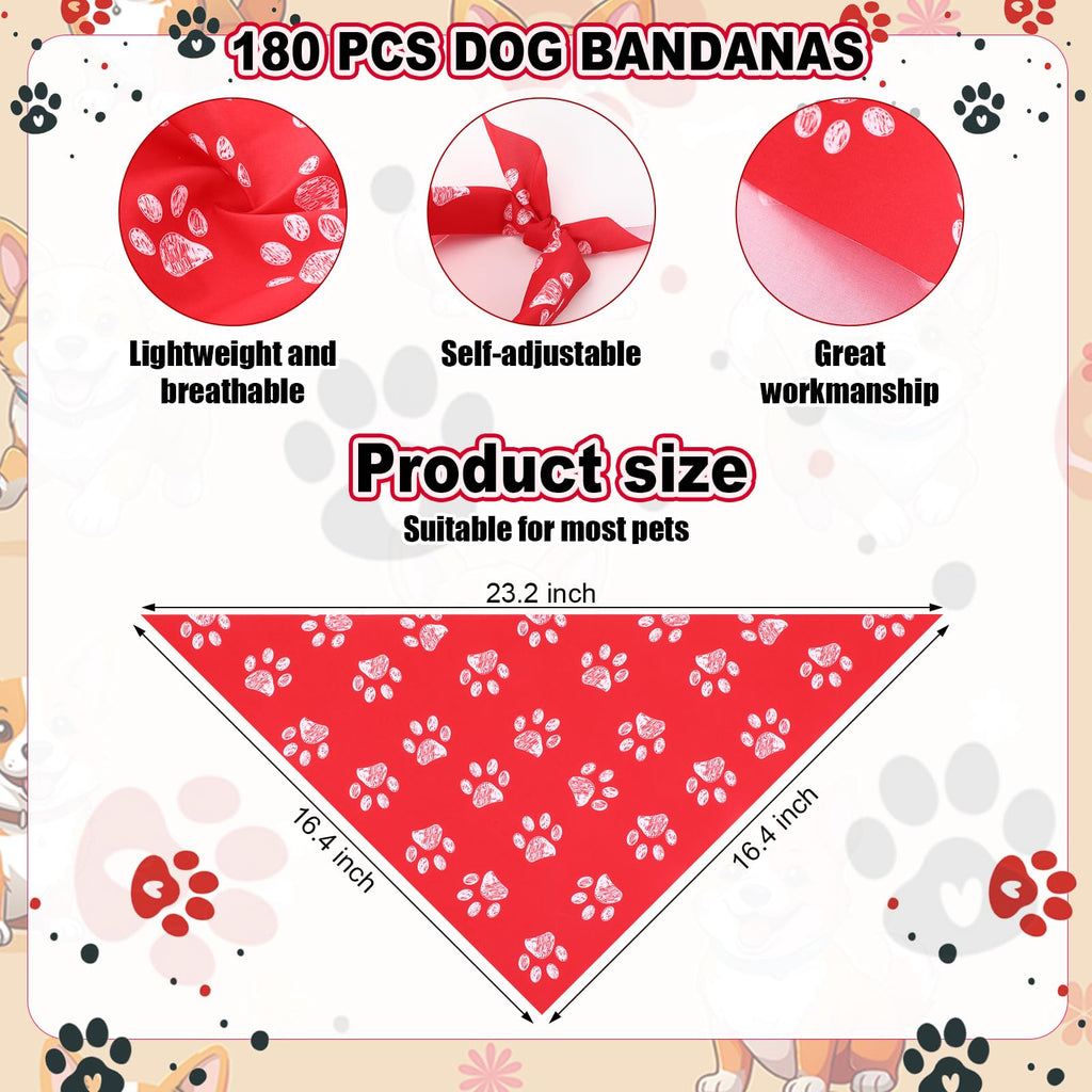 Aliceset 180 Pcs Dog Bandanas Bulk for Summer, Paw Print Holiday Dog Scarves, Soft Triangle Adjustable Pet Bandanas for Beach, Pool, Wedding, Party, Photo Props, Cute Neckerchiefs for Boys and Girls
