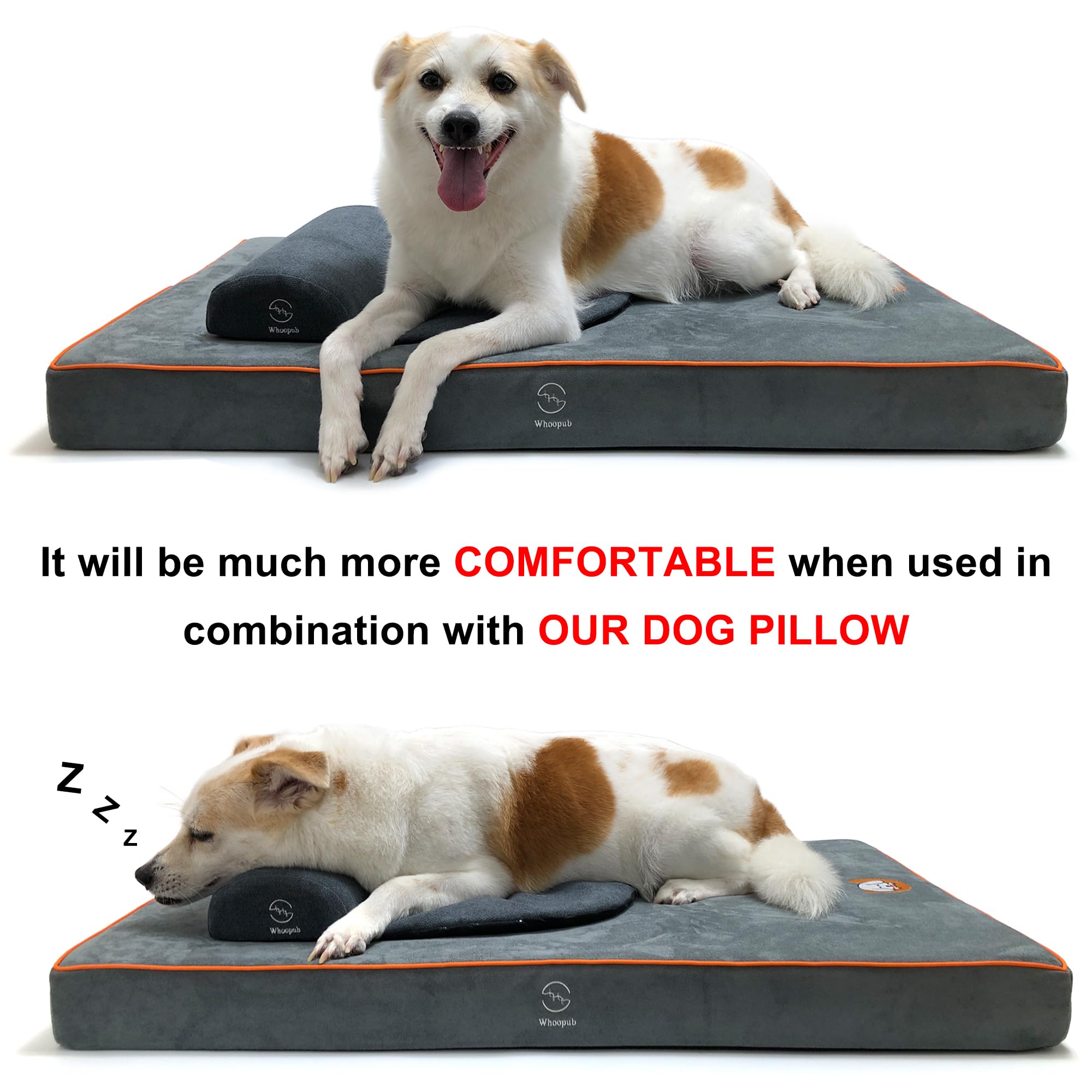 Whoopub Hard-Wearing Orthopedic Dog Bed for Crate, 47x29 Inch, Made of Memory and HR Foam, Two-Sided Use, Providing Soft and Relatively Hard Support, with an Extra Inner Waterproof Protector (Gray)