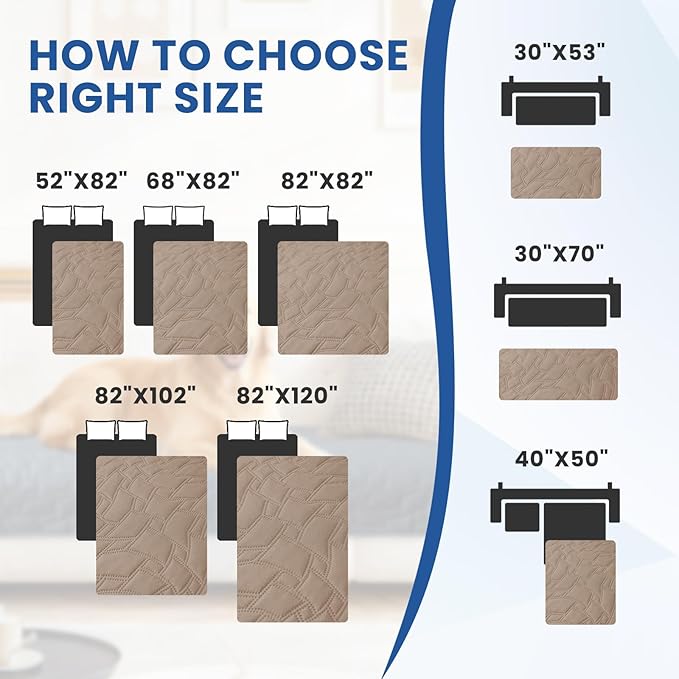 Waterproof Dog Bed Cover Pet Blanket, Soft Couch Cover for Dogs Washable, Non-Slip Dog Blanket Protect Furniture Couch Sofa Car for Puppy Large Dogs Cat (82x120 Inch, Khaki)