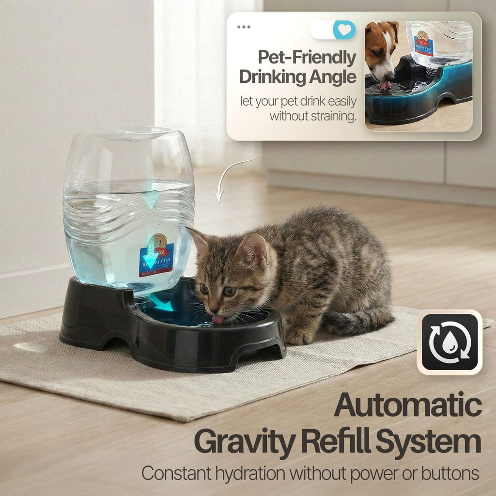 Flexzion Gravity Pet Water Dispenser for Cats & Small Dogs, 1/4 Gal, Black