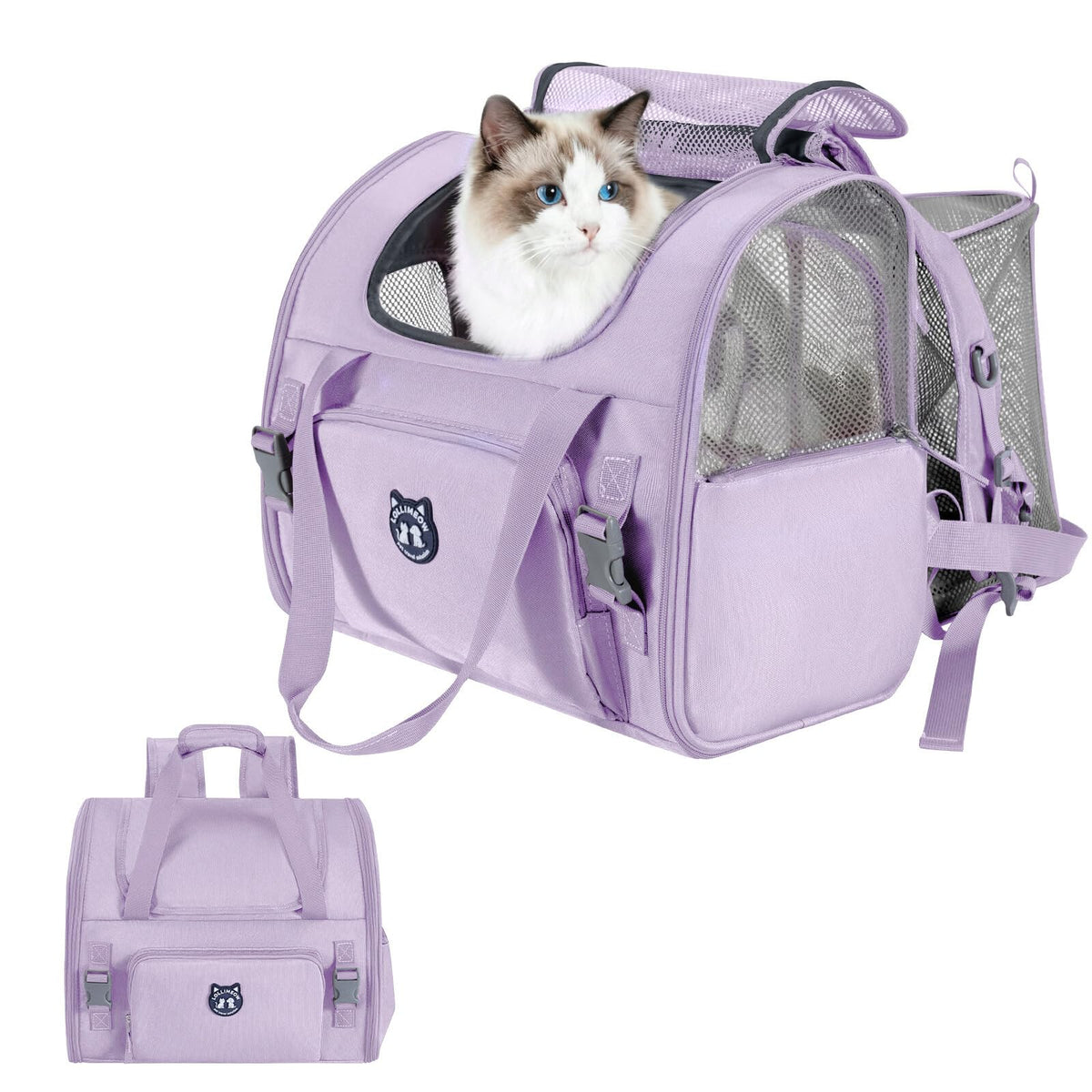 Lollimeow Expandable Cat Carrier Backpack for Large Cats - Airline Approved Pet Carrier Backpack for Small Dogs, Hiking & Travel, Waterproof with Breathable Mesh, 14lbs Capacity (Plum, Standard)