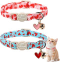 2 Pack Valentines Cat Collars - Valentine Breakaway Cat Collar with Bell, Pink and Red Heart Pendant, Adjustable Kitten Collars for Girl Boy Cats, Cute Red Hearts