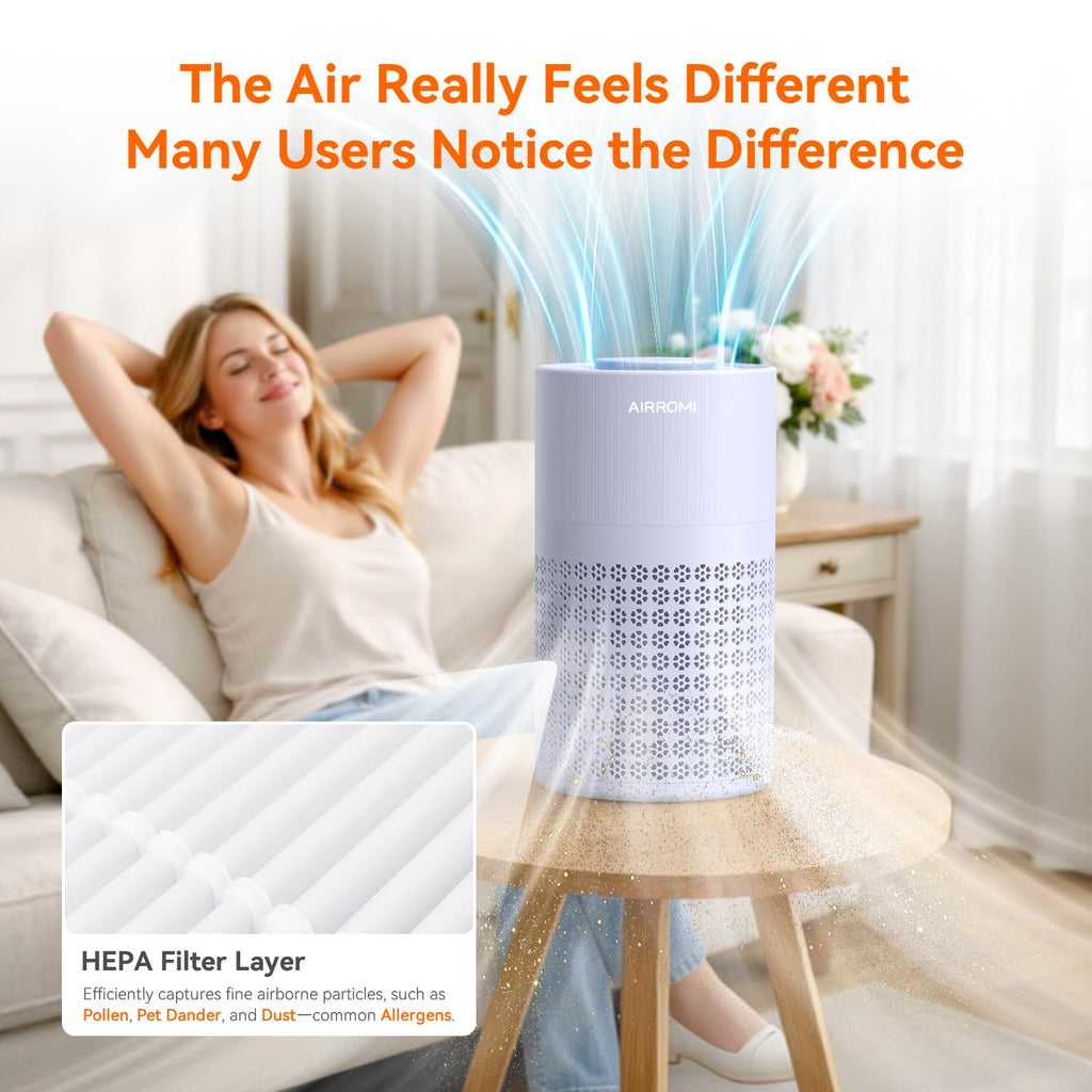 AIRROMI Air Purifier for Bedroom with A2001 Lavender Purple