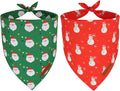 ADOGGYGO Christmas Dog Bandanas 2 Pack, Reversible Santa Snowman Xmas Pet Scarf Bib, Adjustable Fit Red Green Christmas Bandana for Small Dogs (Small)