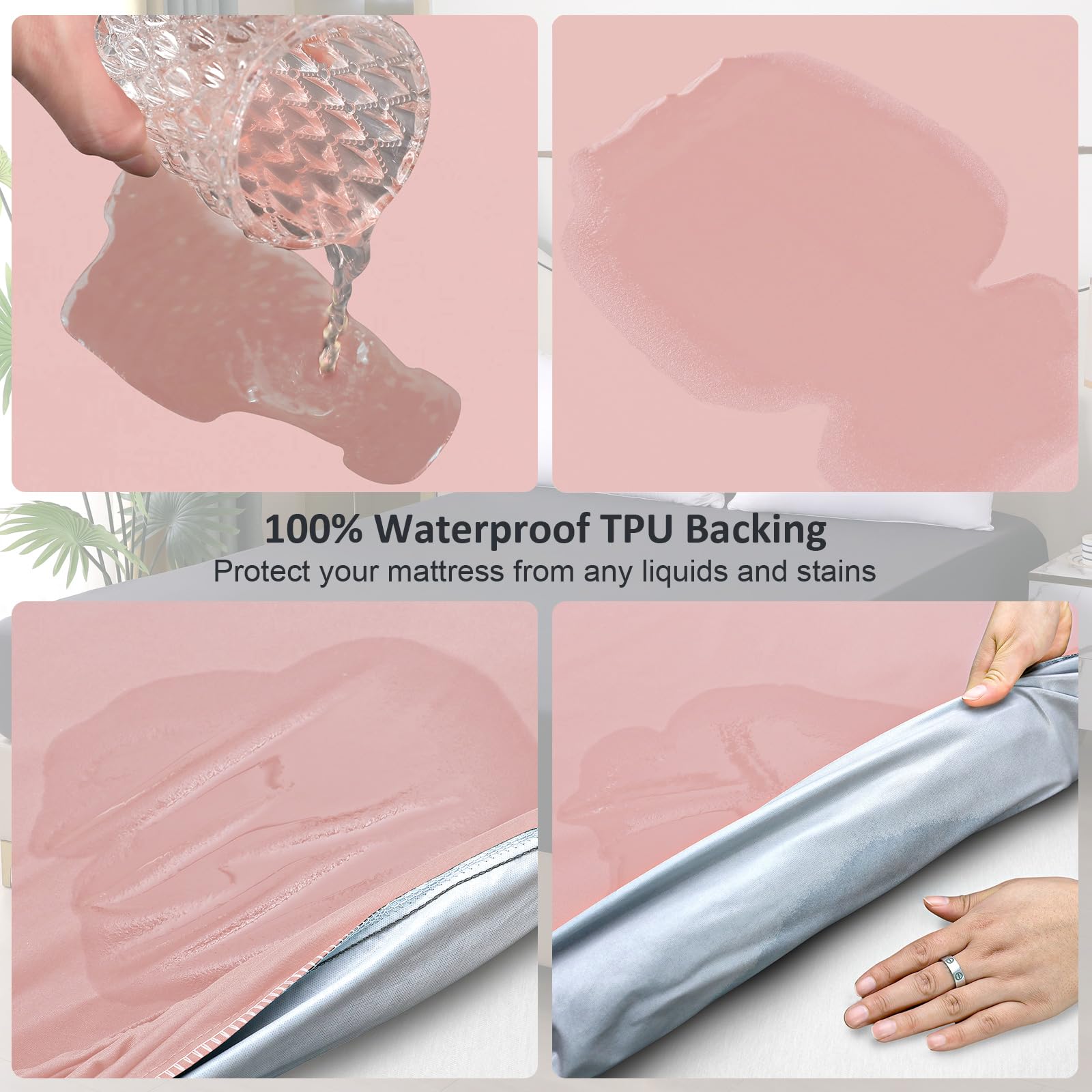 Waterproof Mattress Protector King, Fitted Sheet Style Breathable Mattress Cover with Deep Pocket Fits Up to 18'', Noiseless Bed Cover for Kids Adults Pets, Machine Washable (Pink, 76'' X 80'')