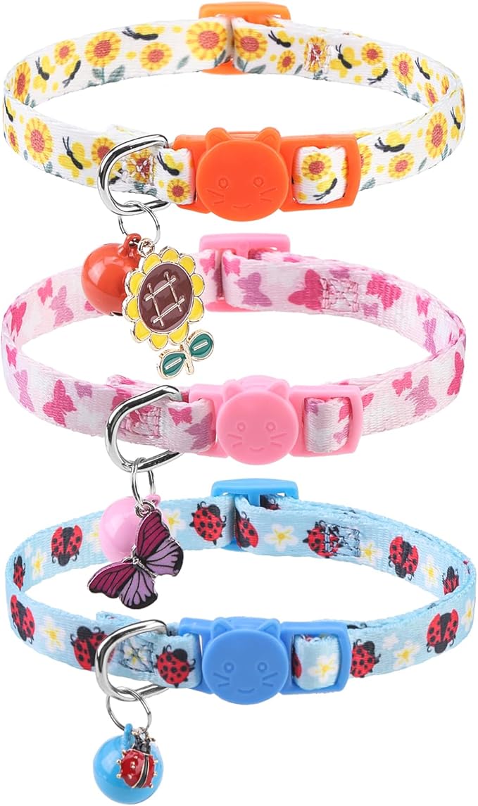 SCENEREAL Breakaway Cat Collars with Bell, 3 Pack Adjustable Safety Cat Collar for Boy and Girl Cats, Cute Kitten Collar for Cats Puppies Daily Wearing