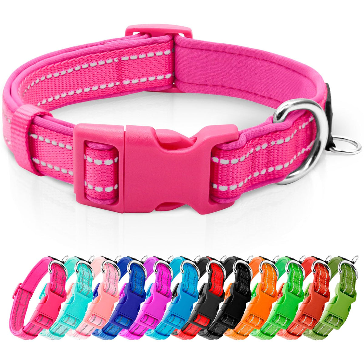 azuza Reflective Dog Collar, Neoprene Padded Puppy Collar, Hot Pink, XS